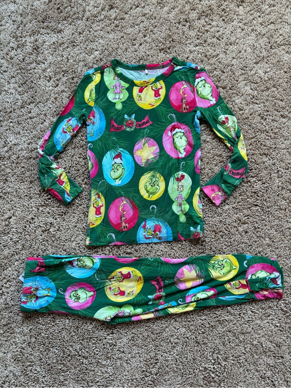3T-4T Green Grinch Ornament Print Pajama Set: Posh Peanut